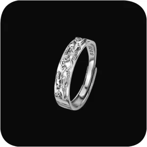 Vintage 925 Sterling Silver Band Ring for Women Men with Brass Wrap Wide Statement Ring,Couple Ring Adjustable Engagement Love Rings Platinum Plated Jewelry Birthday Gifts