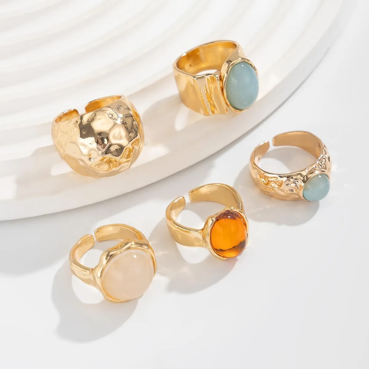 Vintage Chunky Open Rings Set Gold Punk Jewelry for Women Adjustable Open Geometric Knuckle Rings Set with Dome Edgy Fashion Body Festival Rave Accessories