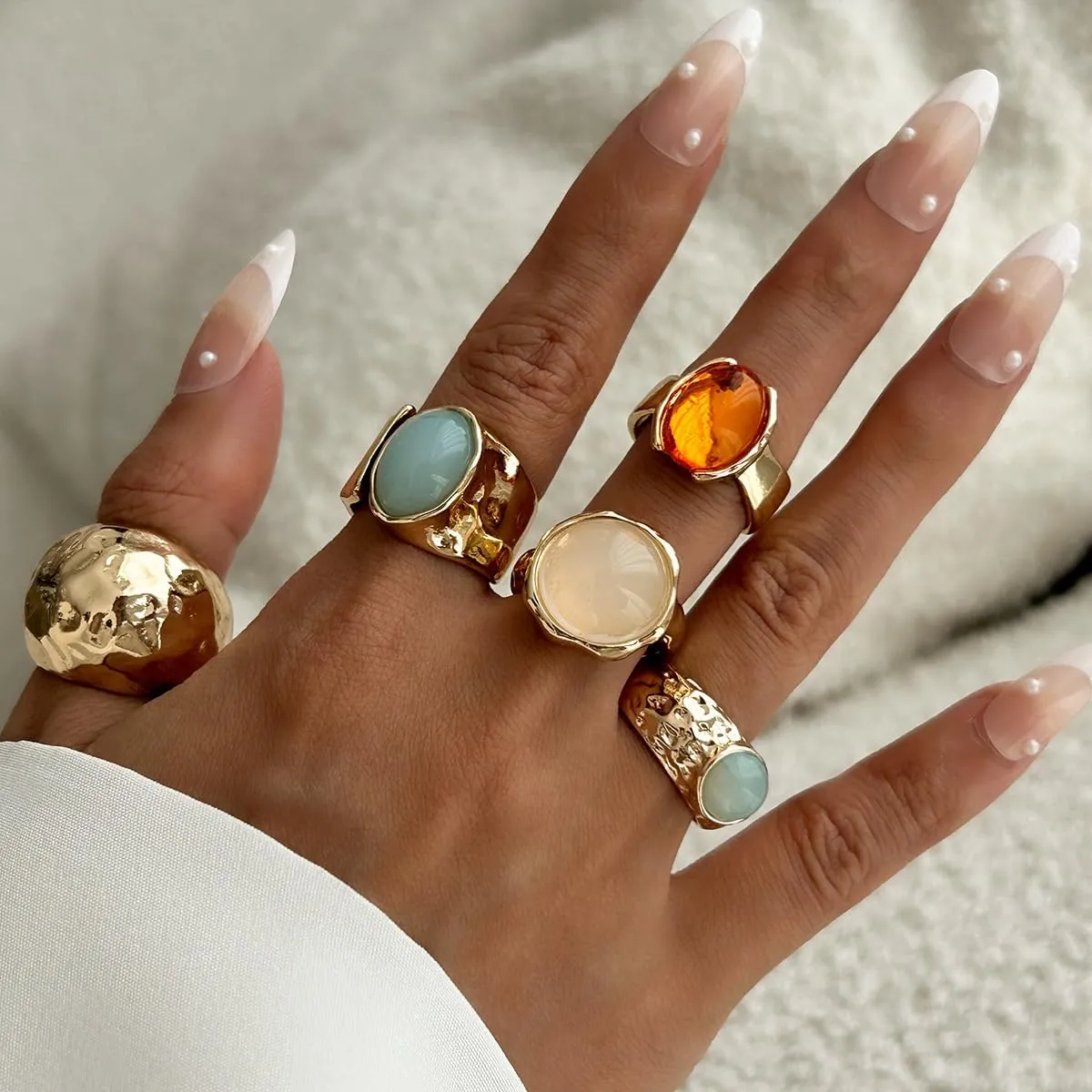 Vintage Chunky Open Rings Set Gold Punk Jewelry for Women Adjustable Open Geometric Knuckle Rings Set with Dome Edgy Fashion Body Festival Rave Accessories