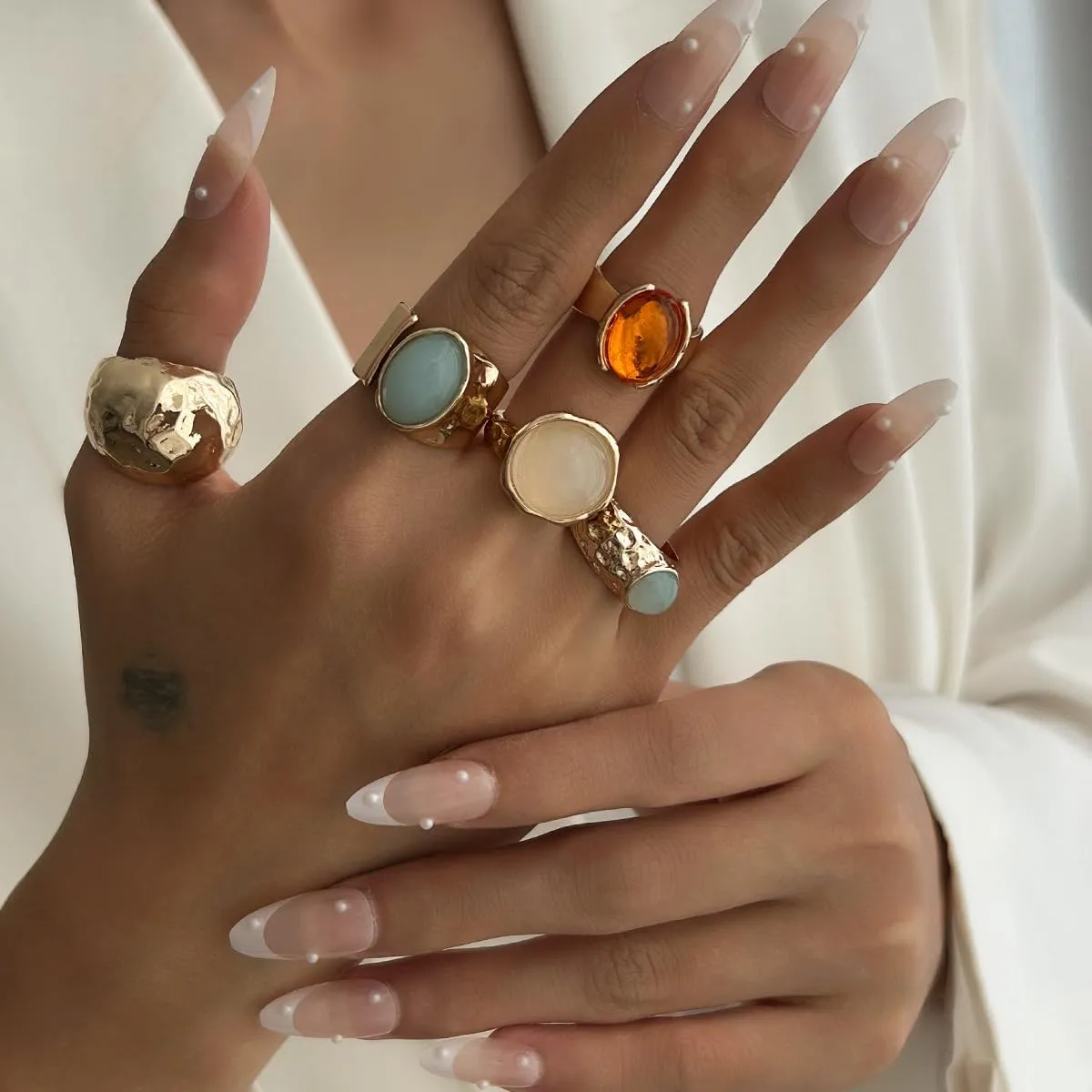 Vintage Chunky Open Rings Set Gold Punk Jewelry for Women Adjustable Open Geometric Knuckle Rings Set with Dome Edgy Fashion Body Festival Rave Accessories