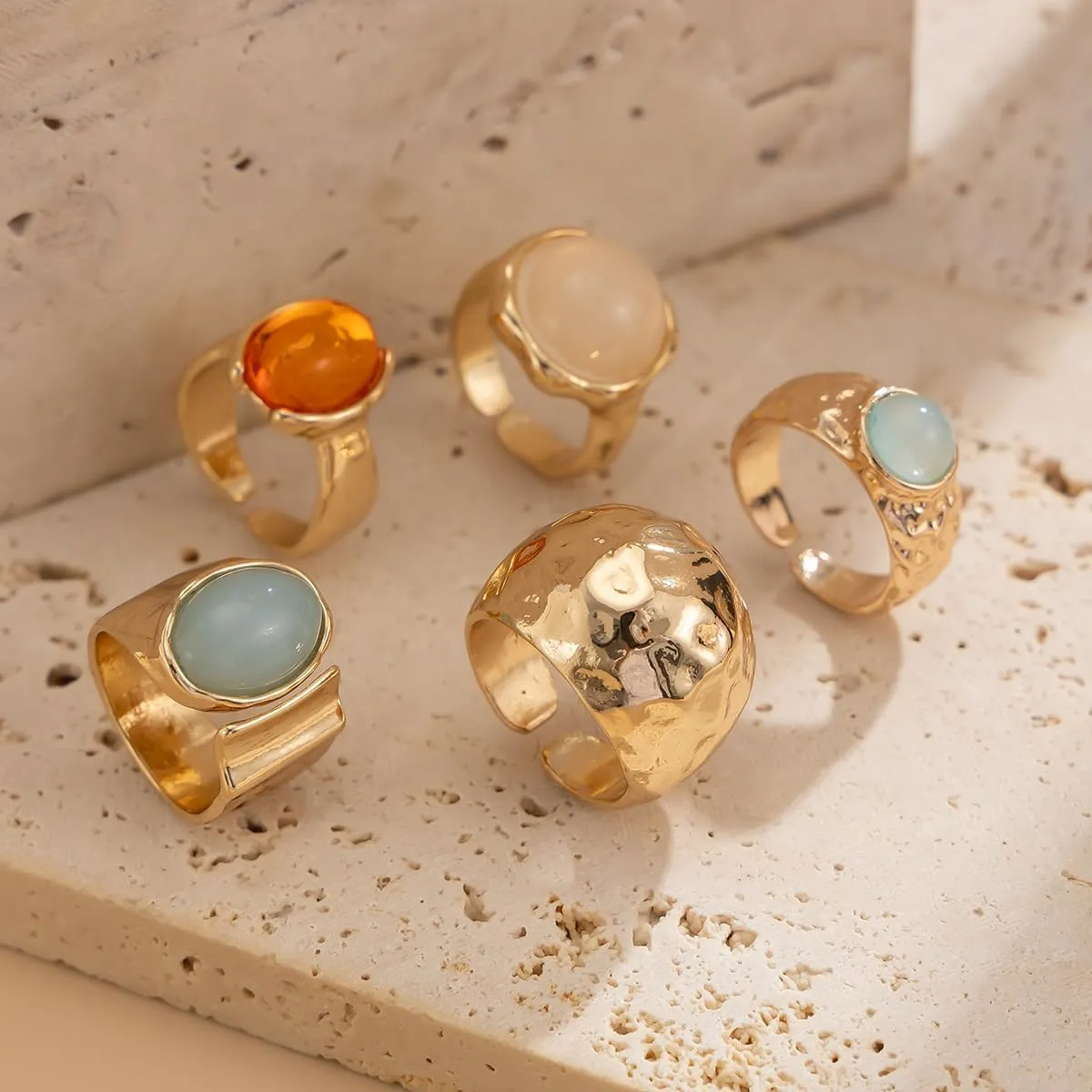 Vintage Chunky Open Rings Set Gold Punk Jewelry for Women Adjustable Open Geometric Knuckle Rings Set with Dome Edgy Fashion Body Festival Rave Accessories