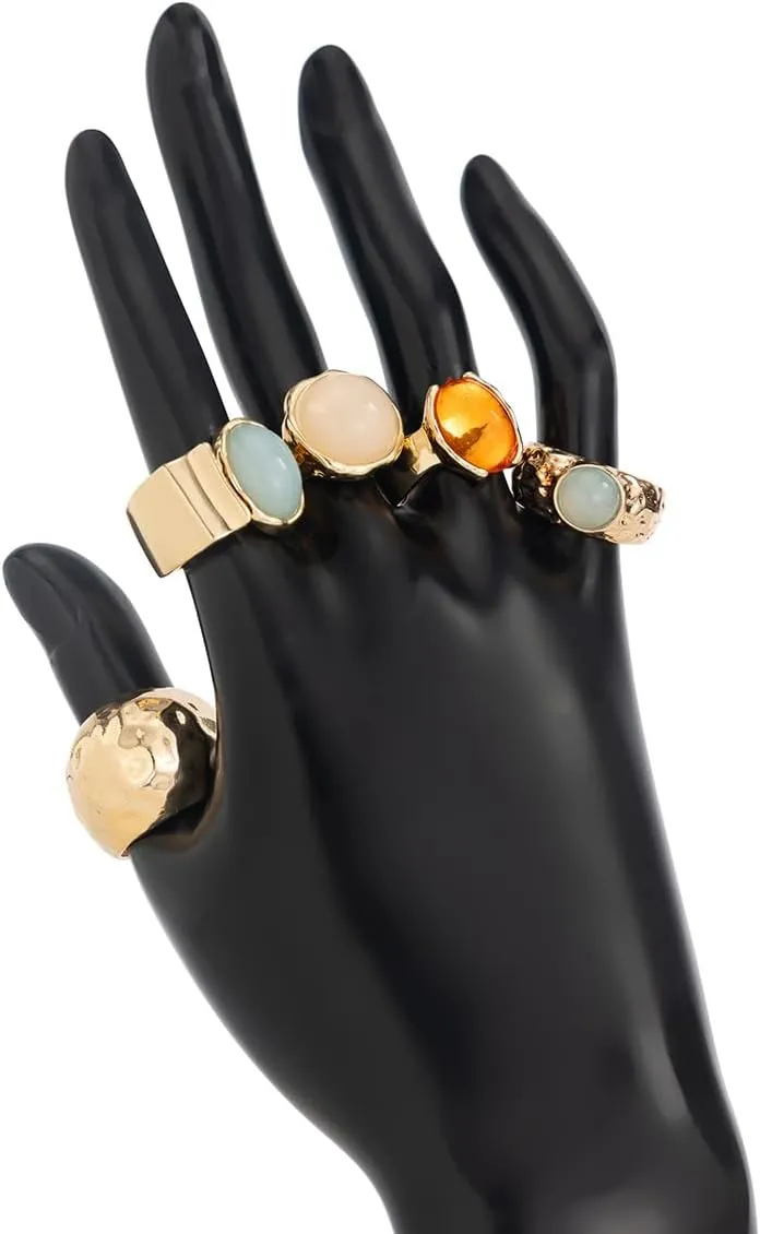 Vintage Chunky Open Rings Set Gold Punk Jewelry for Women Adjustable Open Geometric Knuckle Rings Set with Dome Edgy Fashion Body Festival Rave Accessories