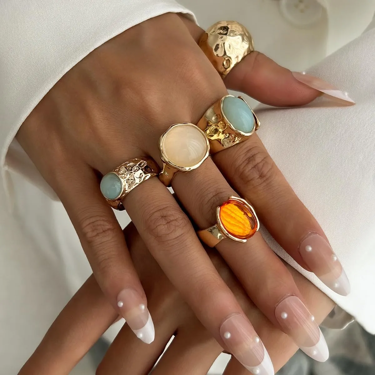 Vintage Chunky Open Rings Set Gold Punk Jewelry for Women Adjustable Open Geometric Knuckle Rings Set with Dome Edgy Fashion Body Festival Rave Accessories