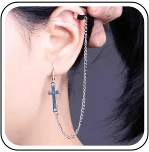Vintage Cross Dangle Drop Earrings Silver Hoop Ear Cuff Earrings Dangle Cross Chain Earring Long Chain Wrap Around Earrings Jewelry for Women