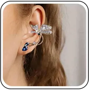 Vintage Crystal Butterfly Climber Earrings Rhinestone Butterfly Wrap Around Earrings Teardrop Sapphire Stud Earrings Gold Cz Butterfly Ear Cuff Earrings Jewelry for Women (Gold)
