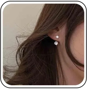 Vintage Crystal Ear Jacket Earrings - Round Rhinestone Bling CZ Stud - Silver Minimalist Jewelry for Women