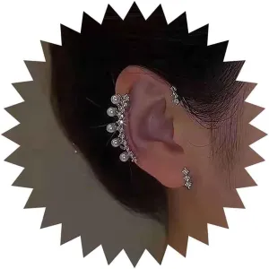 Vintage Pearl Ear Climber Cuff Earrings Pearl Ear Crawler Earring Silver Cz Ear Wrap Earring Pearl Ear Cuff Earring Pearl Rhinestone No Piercing Earring Jewelry for Women (Left)