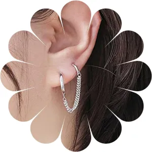 Vintage Tassel Chain Earrings Silver Chain Hoop Earrings Double Hoop Huggie Earring Thin Chain Drop Earrings Jewelry for Women