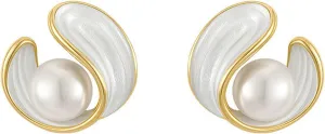 Vintage White Pearl Stud Earrings for Women Minimalist Enamel Pearl Drop Dangle Earrings Hypoallergenic Pearl Earrings Valentine's Day Jewelry Gift
