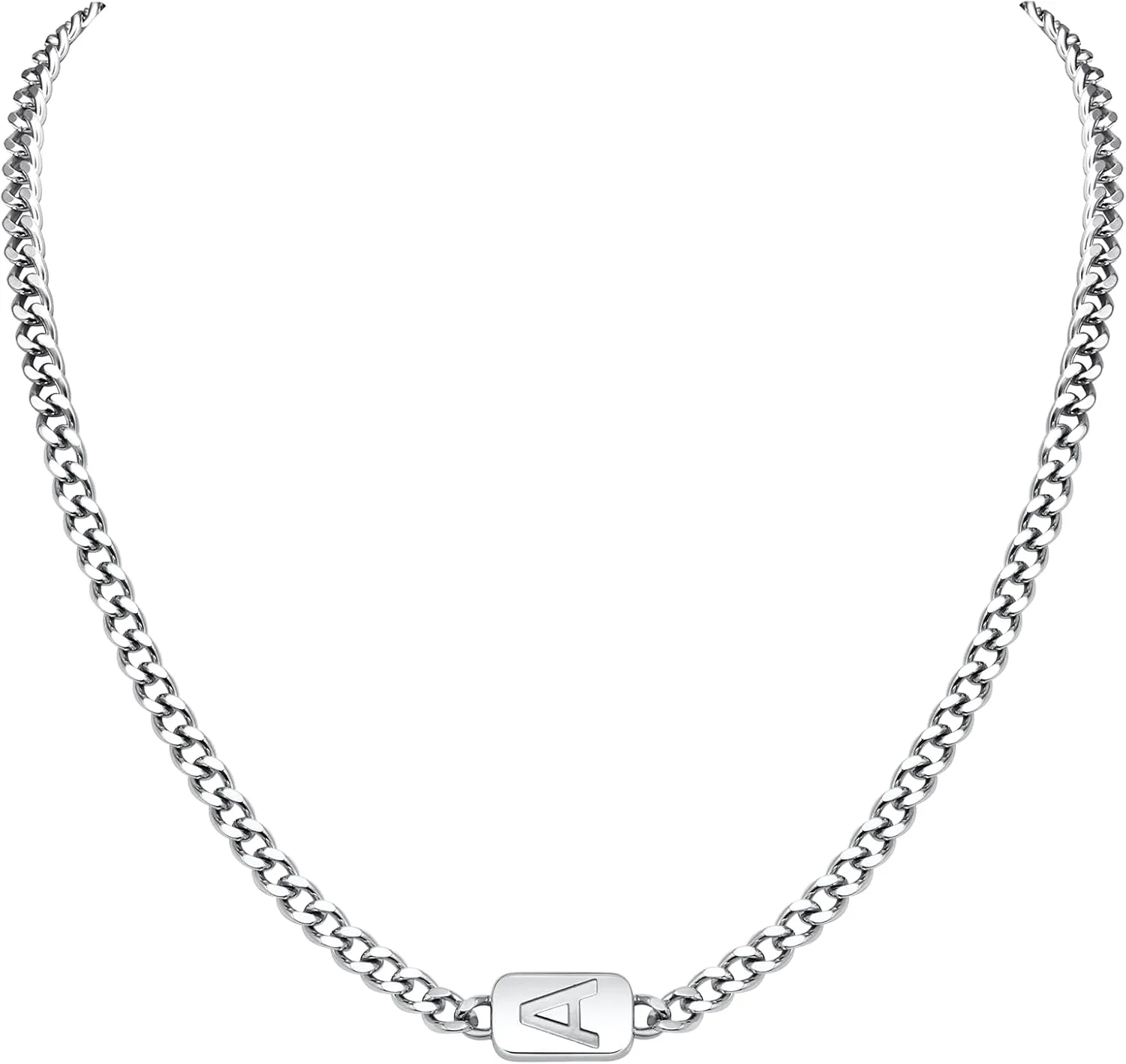 VNOX Silver/Gold/Black Initial Necklace for Men - A-Z Letter Necklaces Cuban Link Chain Pendant Neckless for Mens Womens Valentines Day Christmas Birthday Jewelry Gift