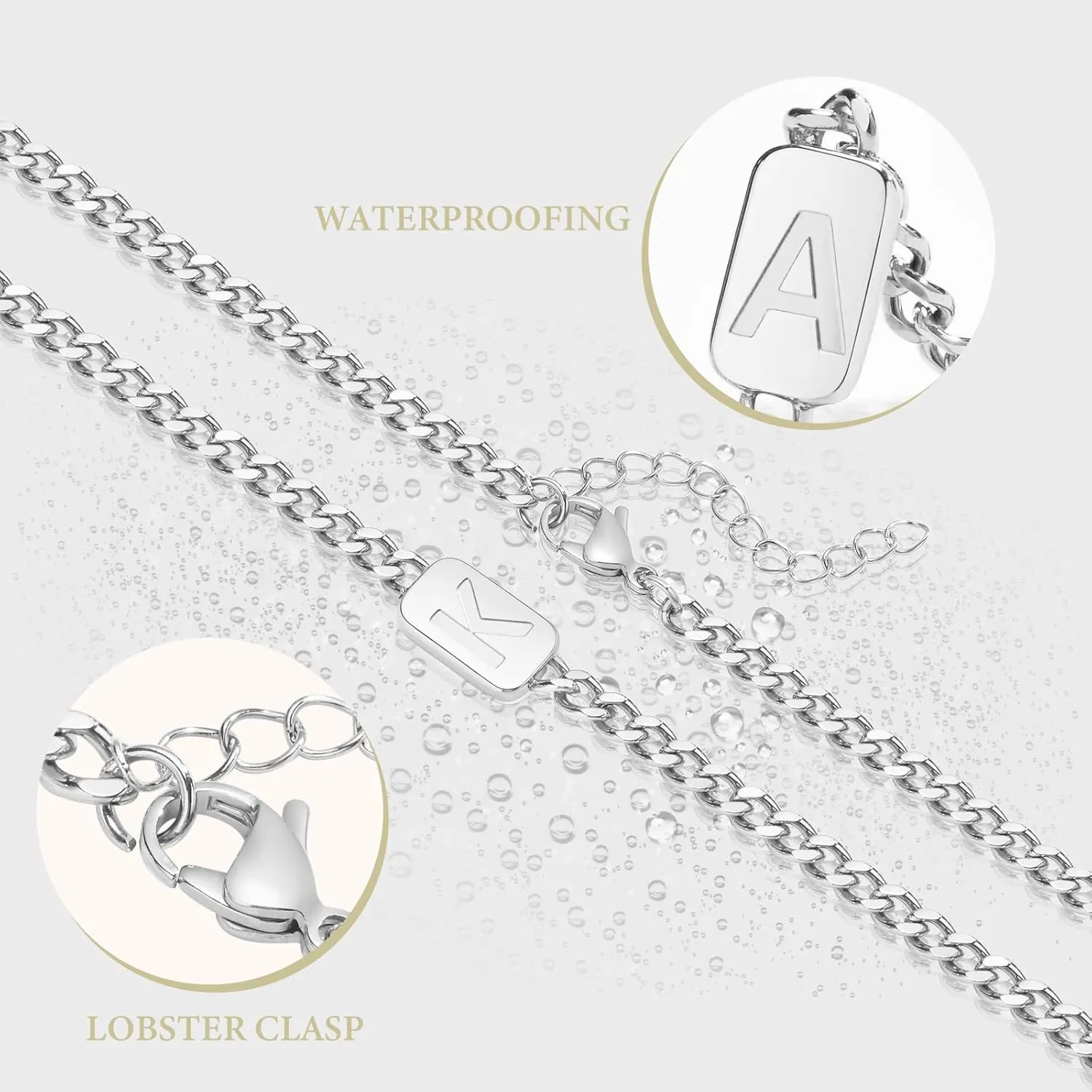 VNOX Silver/Gold/Black Initial Necklace for Men - A-Z Letter Necklaces Cuban Link Chain Pendant Neckless for Mens Womens Valentines Day Christmas Birthday Jewelry Gift