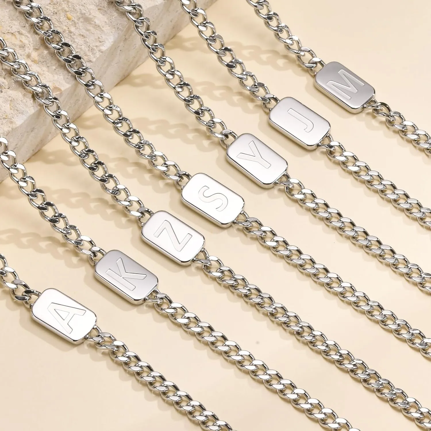 VNOX Silver/Gold/Black Initial Necklace for Men - A-Z Letter Necklaces Cuban Link Chain Pendant Neckless for Mens Womens Valentines Day Christmas Birthday Jewelry Gift