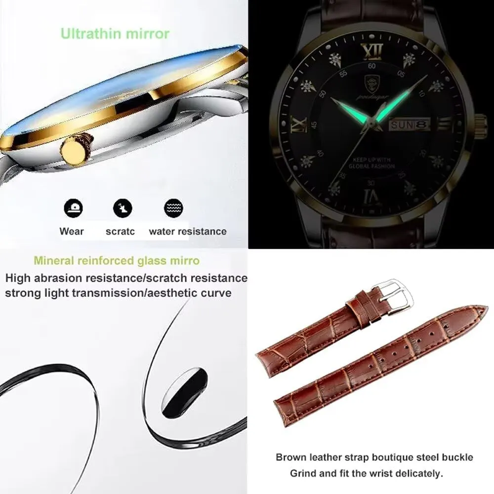 Watches for Men 30m Waterproof Luminous Calendar Leather Casual Sports Quartz Wrist Watch Military Men's Watch