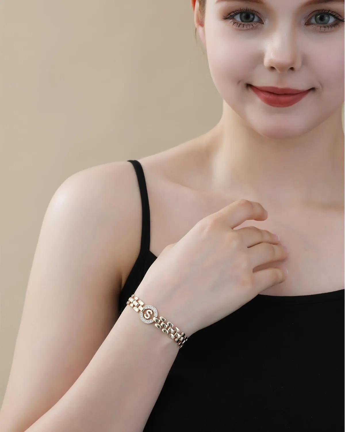WEDDINEN Initial Bracelet,14K Gold Plated Letter Bracelets for Women, Thick Bangle Wrist Gold Alphabet Bracelet for Women, Christmas Gifts for Women Jewelry Initial S Charm Chain