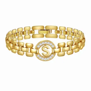 WEDDINEN Initial Bracelet,14K Gold Plated Letter Bracelets for Women, Thick Bangle Wrist Gold Alphabet Bracelet for Women, Christmas Gifts for Women Jewelry Initial S Charm Chain