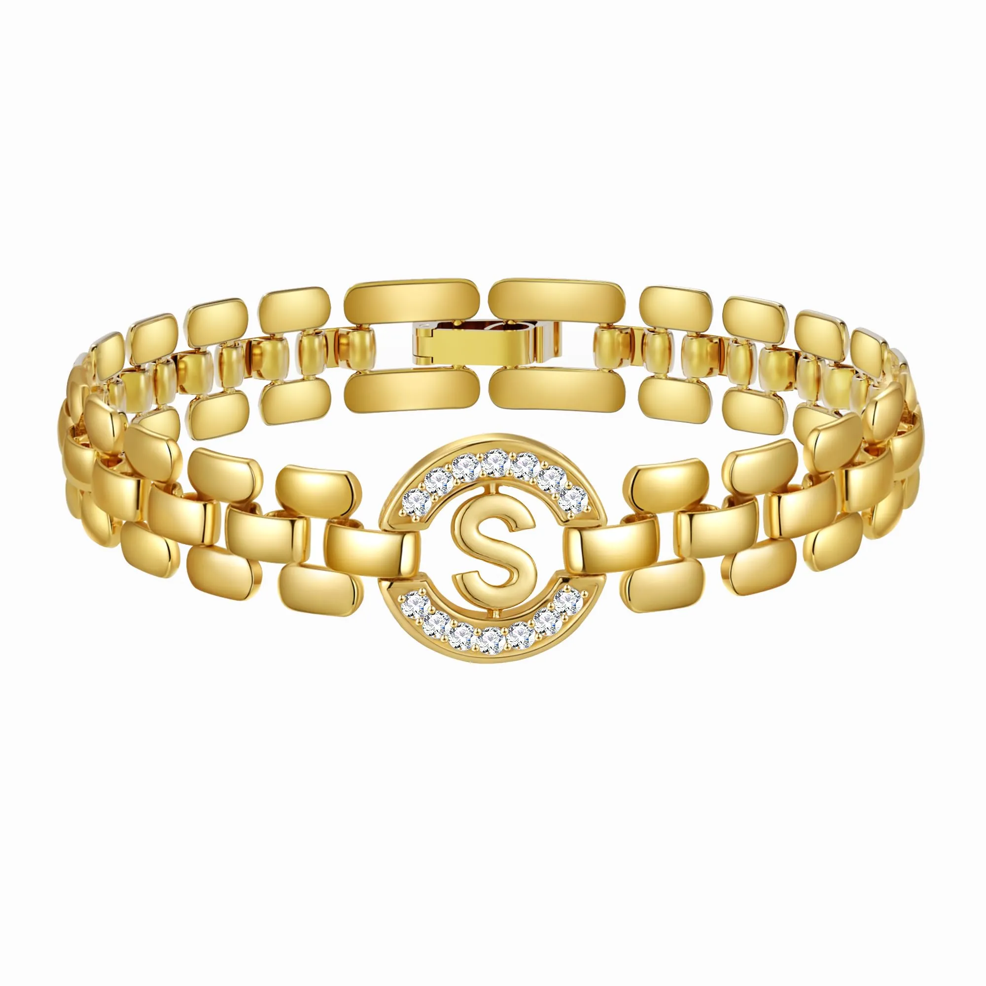 WEDDINEN Initial Bracelet,14K Gold Plated Letter Bracelets for Women, Thick Bangle Wrist Gold Alphabet Bracelet for Women, Christmas Gifts for Women Jewelry Initial S Charm Chain