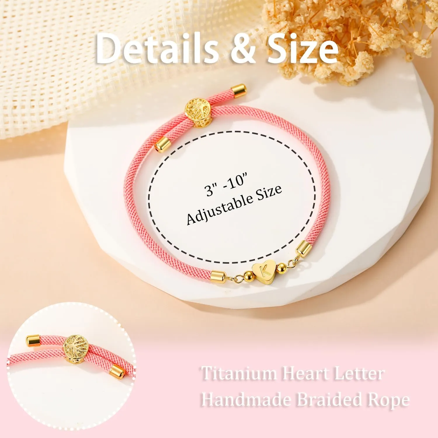 WEDDINEN Initial Bracelets A to Z Dainty Titanium Heart Love Letter Bracelets for Girls,Charm Handmade BraidedName Bracelet Women Trendy Jewelry Birthday Gift