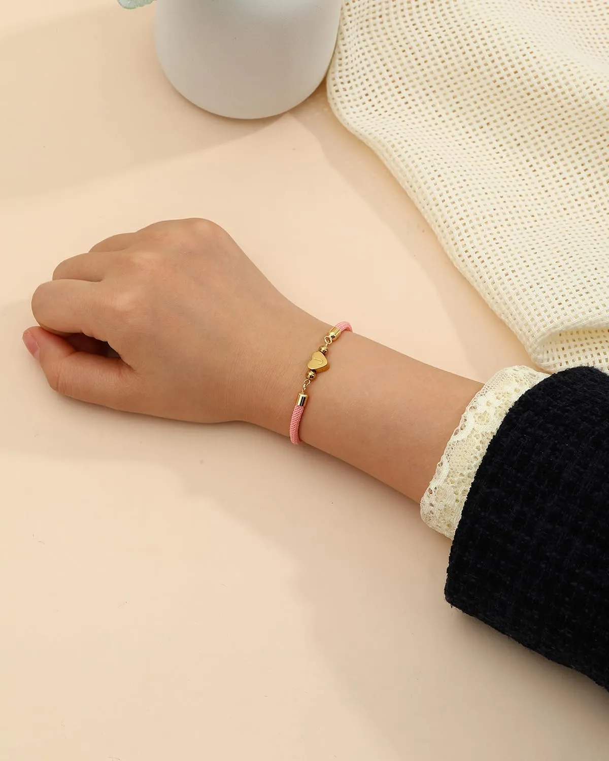 WEDDINEN Initial Bracelets A to Z Dainty Titanium Heart Love Letter Bracelets for Girls,Charm Handmade BraidedName Bracelet Women Trendy Jewelry Birthday Gift