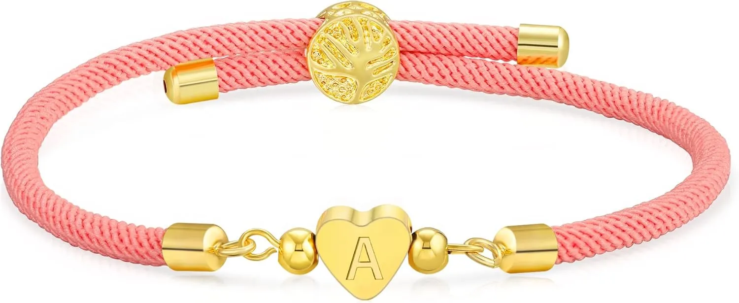 WEDDINEN Initial Bracelets A to Z Dainty Titanium Heart Love Letter Bracelets for Girls,Charm Handmade BraidedName Bracelet Women Trendy Jewelry Birthday Gift