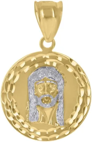 Whimsical Charms Collection Enchanted Elegance Charms Collection 10K Two-tone Gold Diamond-Cut Jesus Religious Charm Pendant For Her 1.7g Design-XZX888-5399