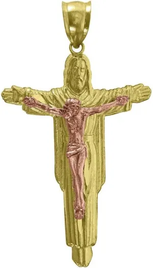 Whimsical Charms Collection Enchanted Elegance Charms Collection 14K Gold Two-Tone Crucifix Jesus Religious 37.1Mm Charm Pendant for Womens Design-XZX888-38942