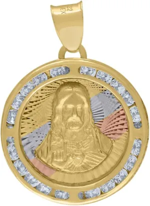 Whimsical Charms Collection Enchanted Elegance Charms Collection 14K Tri-Color Gold Cubic Zirconia Textured Religious Jesus Charm Pendant Design-XZX888-6915