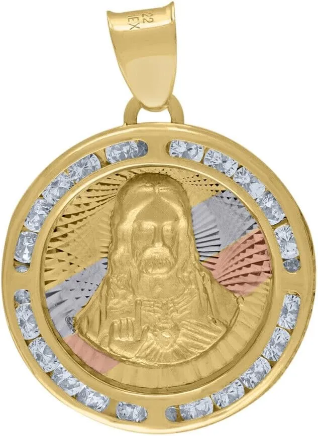 Whimsical Charms Collection Enchanted Elegance Charms Collection 14K Tri-Color Gold Cubic Zirconia Textured Religious Jesus Charm Pendant Design-XZX888-6915