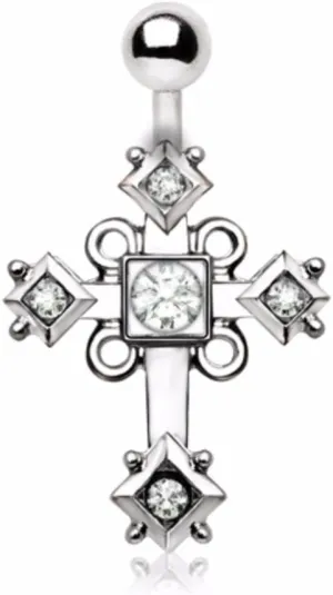 WildKlass Jewelry 316L Stainless Steel Sparkling Budded Cross Navel Ring