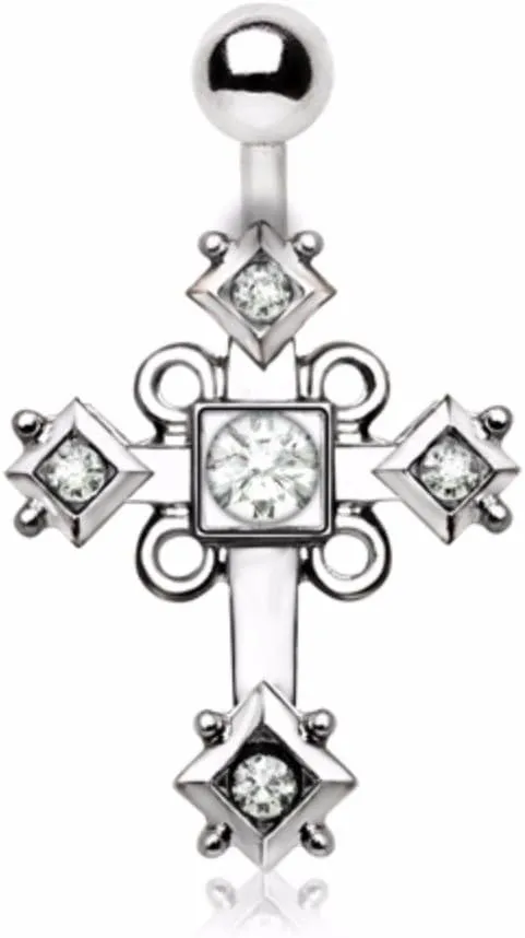 WildKlass Jewelry 316L Stainless Steel Sparkling Budded Cross Navel Ring
