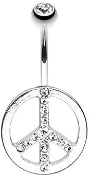 WildKlass Jewelry Sparkling Peace Symbol 316L Surgical Steel Belly Button Ring