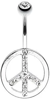 WildKlass Jewelry Sparkling Peace Symbol 316L Surgical Steel Belly Button Ring