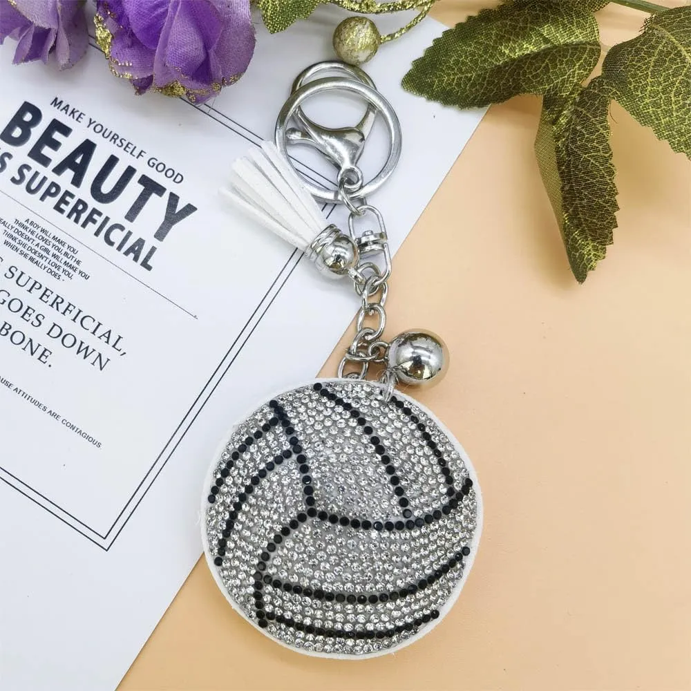 WJR Keychain Accessories Sparkling Baseball Football Keychain Rhinestone Sport Ball Rainbow Panda Keyring For Backpack Purse