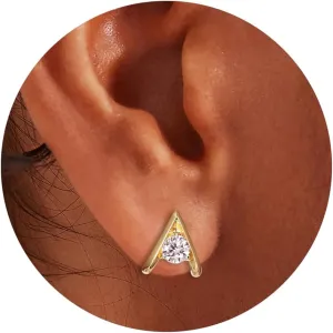 WOAINI A-Curve Stud Earrings in Sterling Silver with 0.5 Carat Solitaire Moissanite, Hypoallergenic Elegant Moissanite Earring Studs for Women, Dainty Jewelry Diamond-Alternative Gifts
