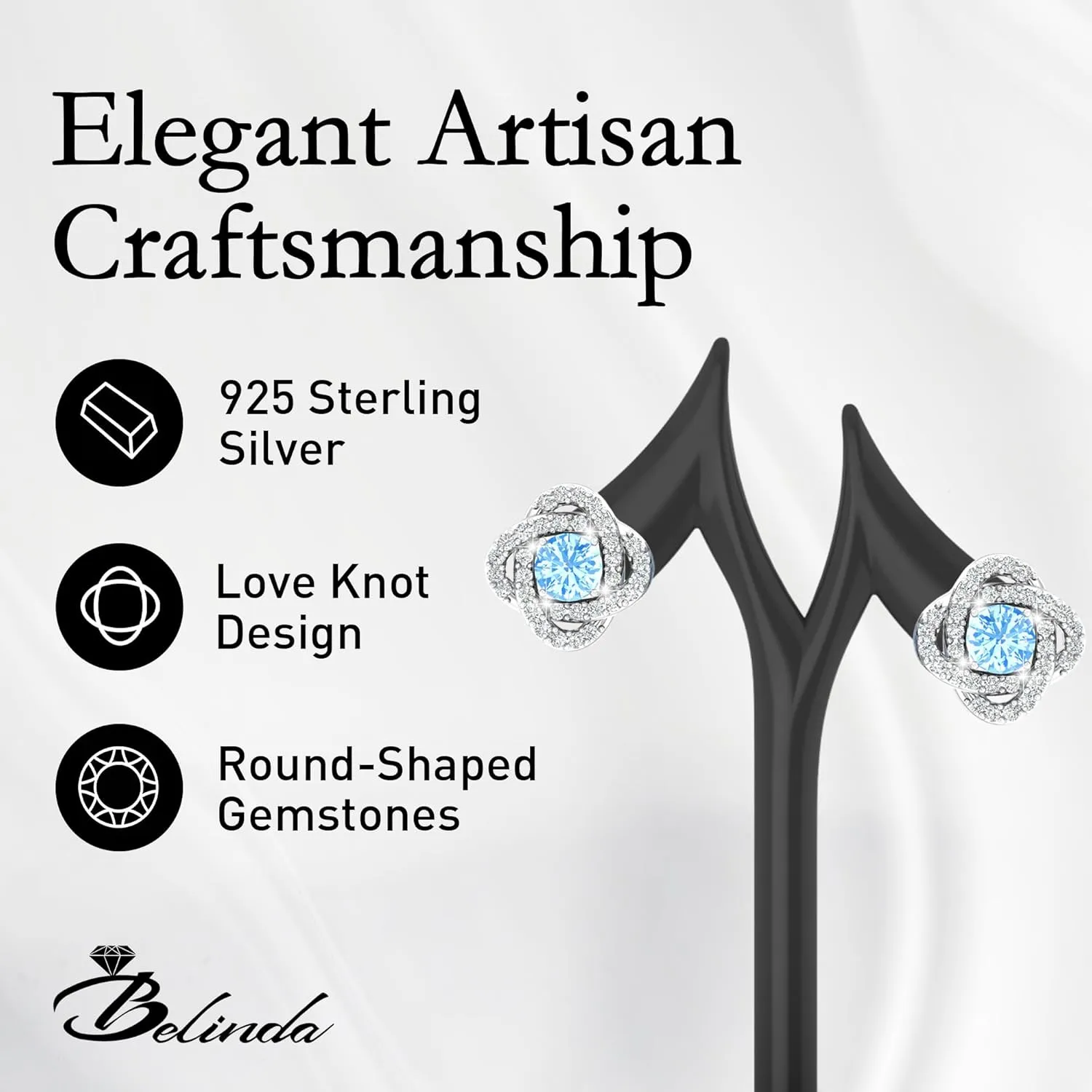 Women 925 Sterling Silver Cute Love Knot Sparkling Gemstone Push Back Stud Earrings Hanging Pendant Necklace Beautiful Fine Jewelry Accessory Set, 1.65 Carat