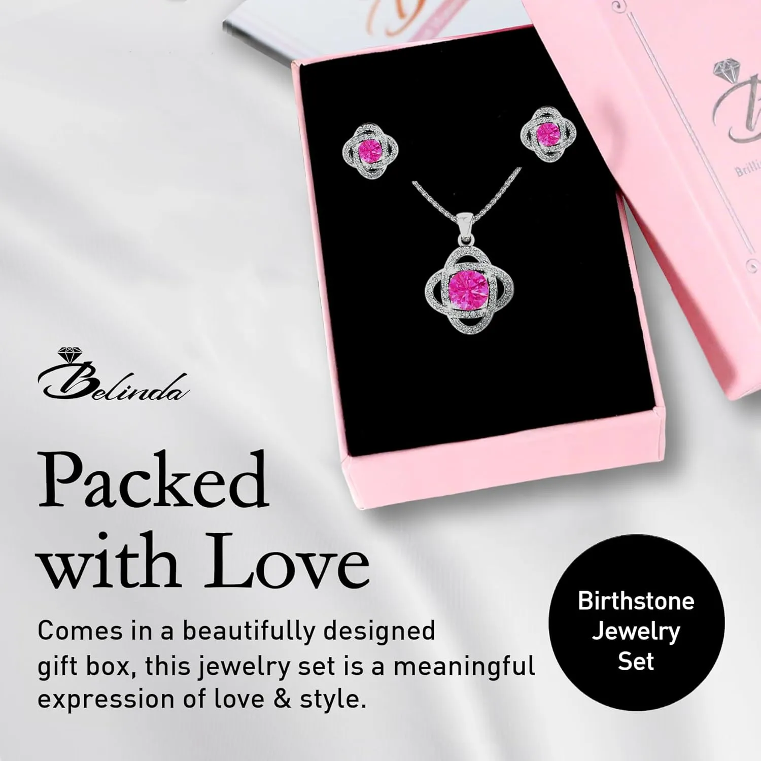 Women 925 Sterling Silver Cute Love Knot Sparkling Gemstone Push Back Stud Earrings Hanging Pendant Necklace Beautiful Fine Jewelry Accessory Set, 1.65 Carat
