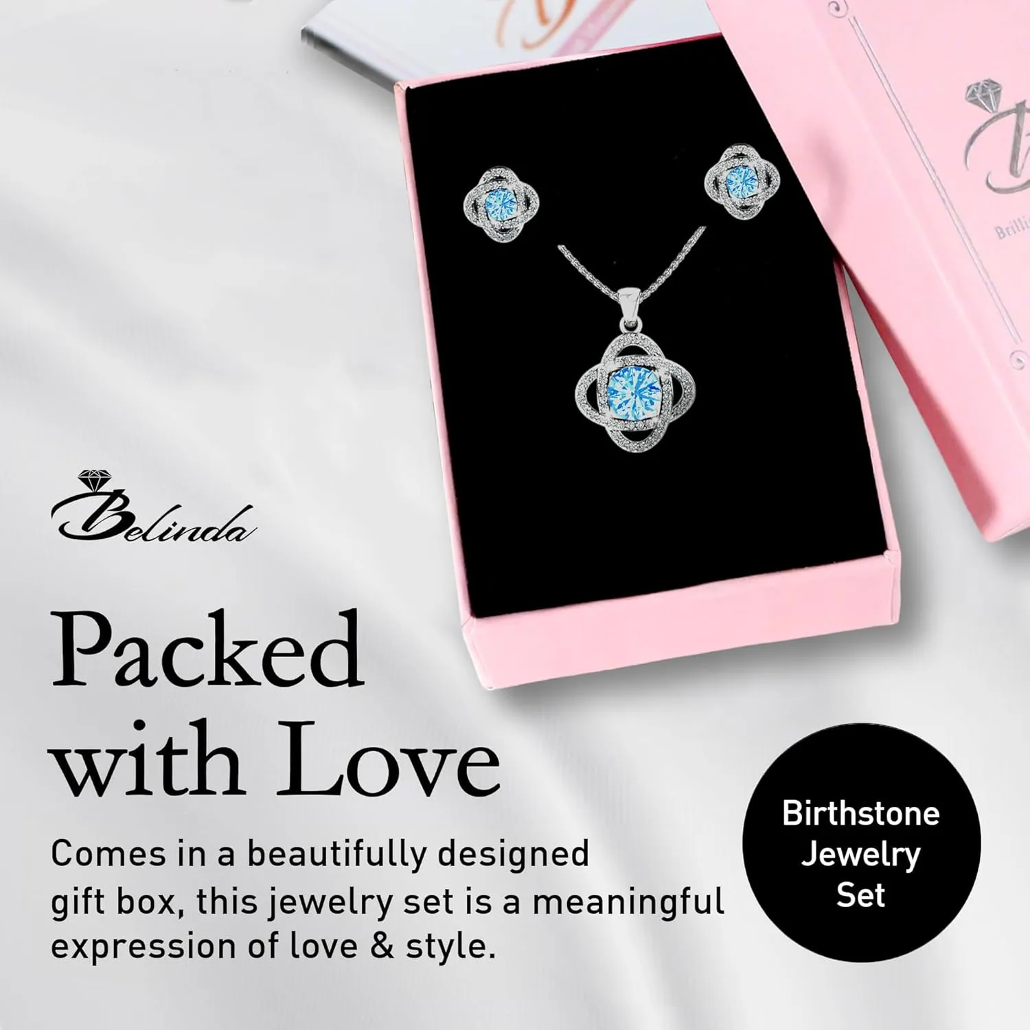 Women 925 Sterling Silver Cute Love Knot Sparkling Gemstone Push Back Stud Earrings Hanging Pendant Necklace Beautiful Fine Jewelry Accessory Set, 1.65 Carat