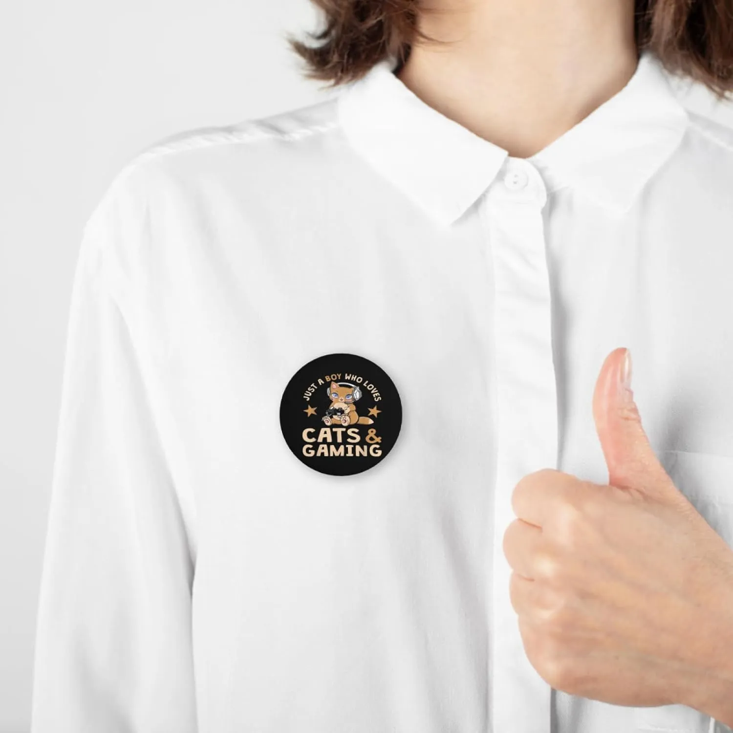 Women' Button Pins,Just A Boy Who Loves Cats And Gaming Cute Gamer Cat Round Badge Brooch Tinpl Decor Gifts for Party Supplies