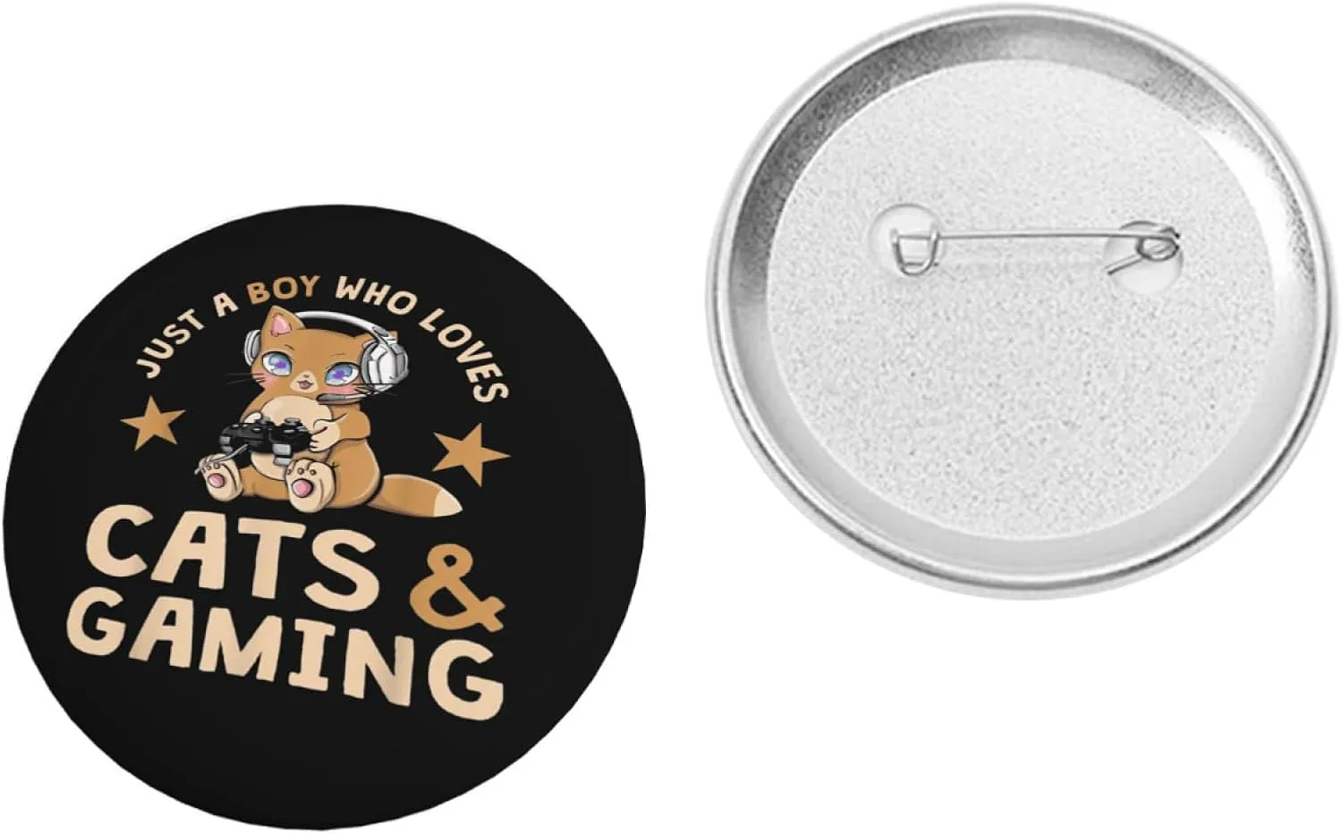 Women' Button Pins,Just A Boy Who Loves Cats And Gaming Cute Gamer Cat Round Badge Brooch Tinpl Decor Gifts for Party Supplies
