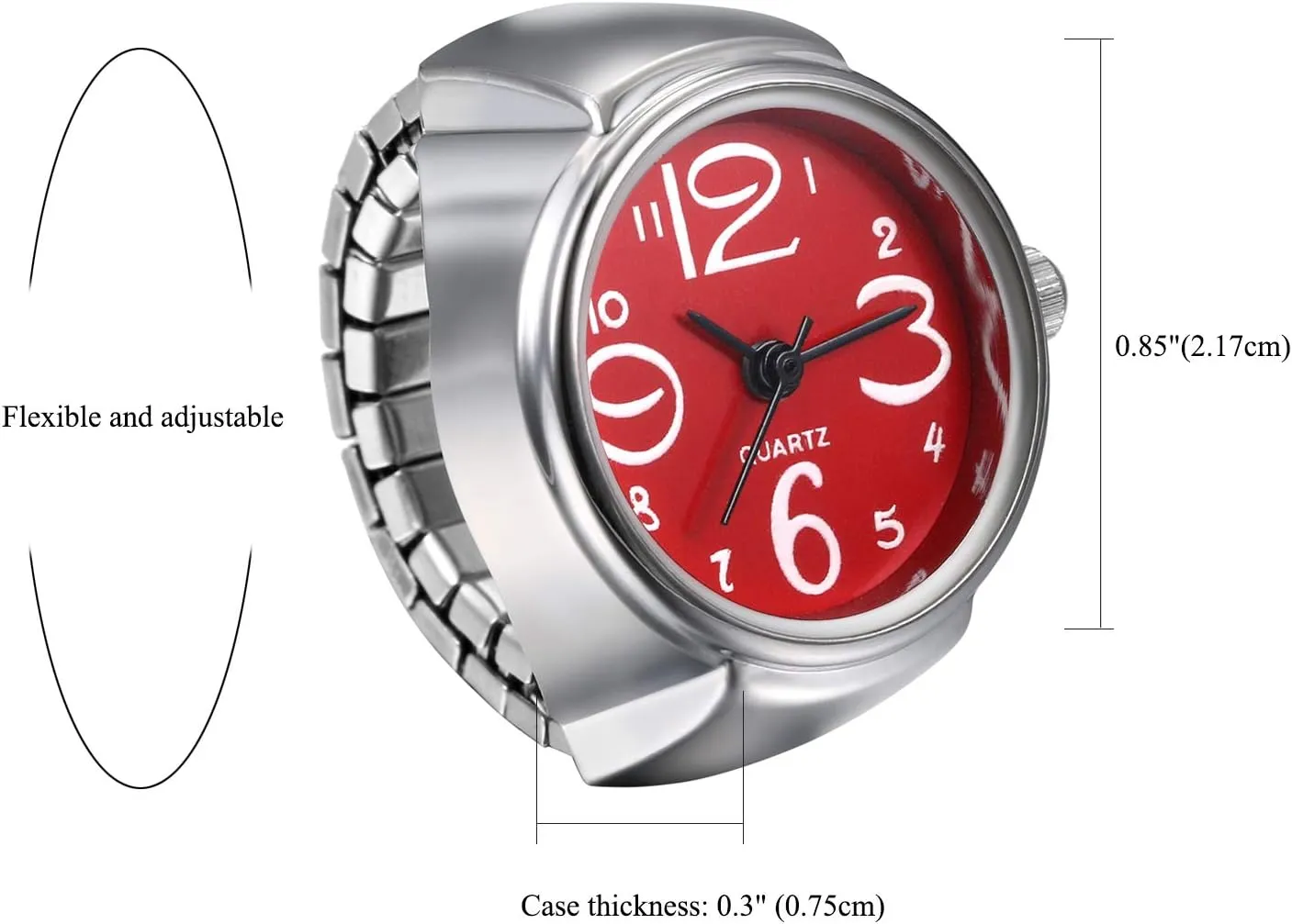 Women Finger Watch Rings: Unisex Vintage Waterproof Men Finger Ring Clock Set Analog Arabic Numerals Dial Novelty Quartz Watches with Elastic Band