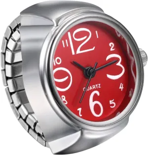 Women Finger Watch Rings: Unisex Vintage Waterproof Men Finger Ring Clock Set Analog Arabic Numerals Dial Novelty Quartz Watches with Elastic Band