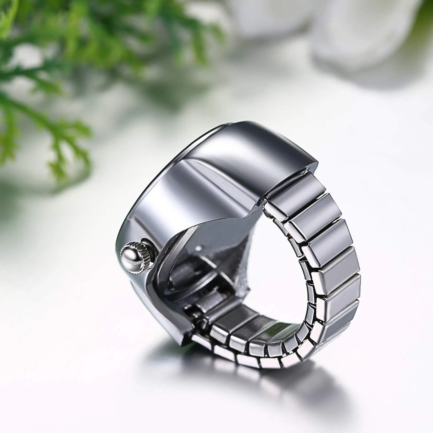 Women Finger Watch Rings: Unisex Vintage Waterproof Men Finger Ring Clock Set Analog Arabic Numerals Dial Novelty Quartz Watches with Elastic Band