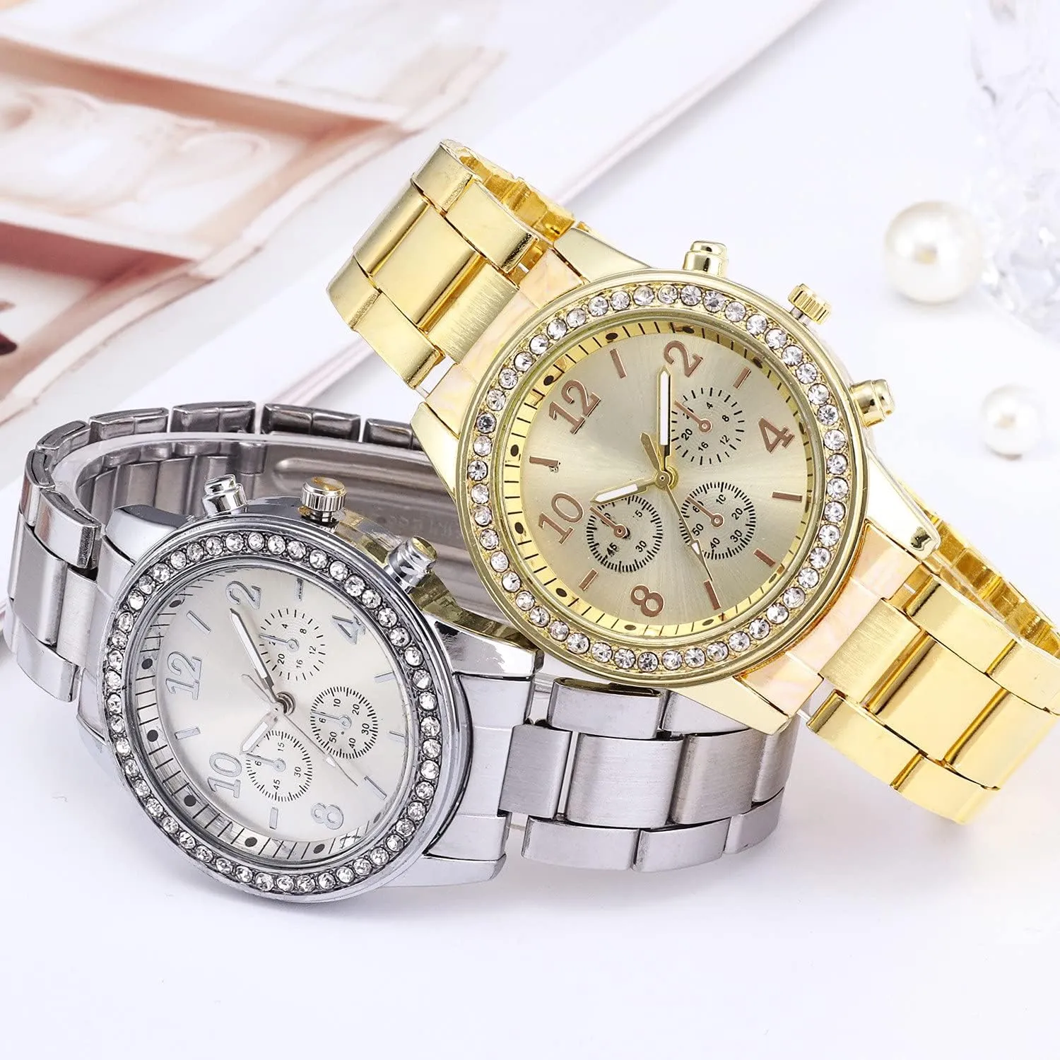 Women Quartz Watches Ladies Casual Wrist Watch Classic Analog Crystals Stainless Steel Watch Gift