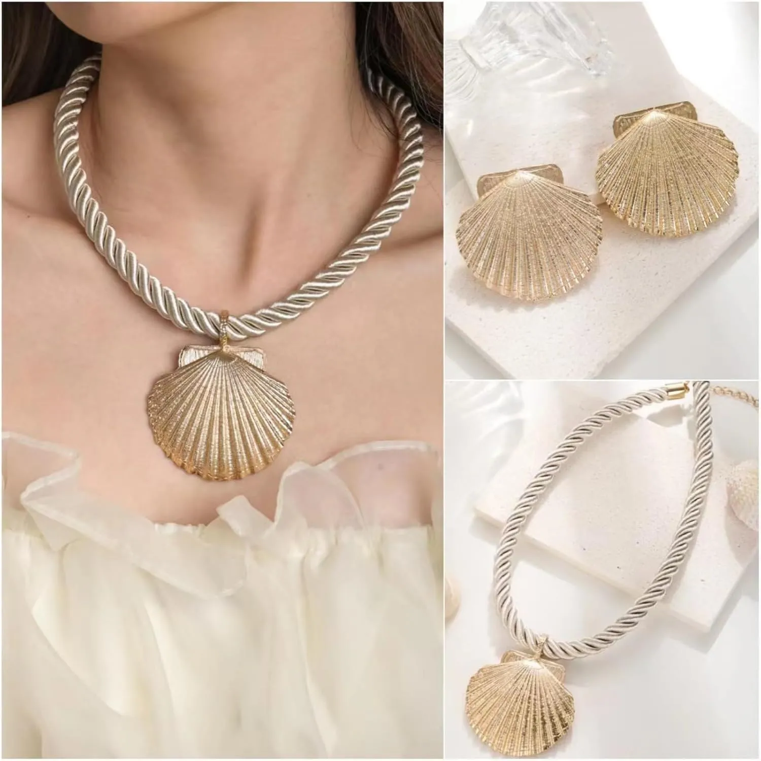 Women Seashell Charm Beach Jewelry Sets Shells/Suns/Star/Flowers/Snails Necklace 2024 Ocean Vacation Beach Retro Fashion Earrings Necklace Summer Women Gift