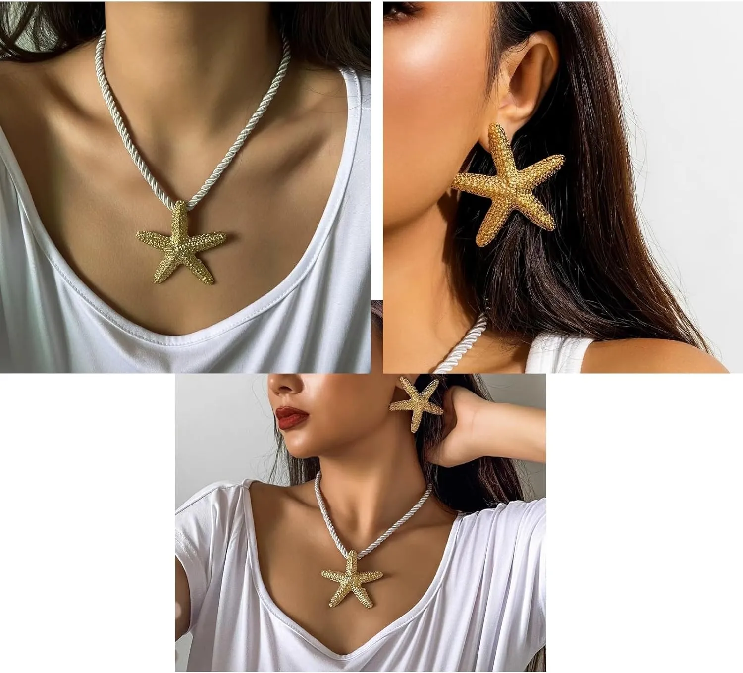 Women Seashell Charm Beach Jewelry Sets Shells/Suns/Star/Flowers/Snails Necklace 2024 Ocean Vacation Beach Retro Fashion Earrings Necklace Summer Women Gift