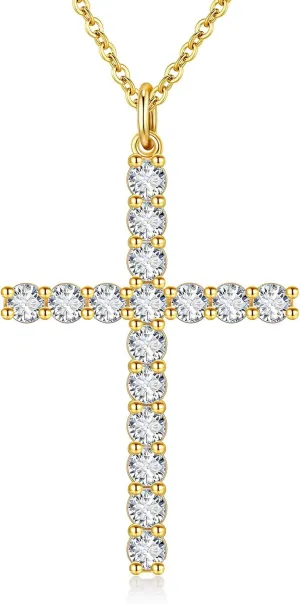 Women's Cross Necklace Yellow Gold Pendant Birthstone Criss Jewelry