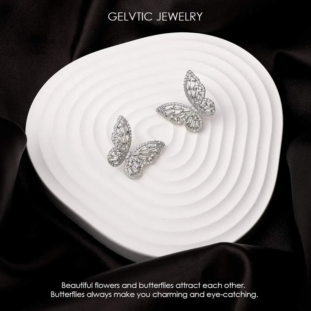 Women's Jewelry Sets Crystal Butterfly Earrings Necklaces for Women Cubic Zirconia White Gold Butterfly Necklace Ring Bangle Bracelet Birthday Anniversary Valentines Mother's Day Jewelry Gifts for Mom Bridesmaid Wife Sister Friend