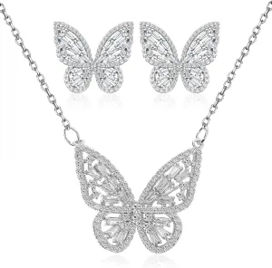 Women's Jewelry Sets Crystal Butterfly Earrings Necklaces for Women Cubic Zirconia White Gold Butterfly Necklace Ring Bangle Bracelet Birthday Anniversary Valentines Mother's Day Jewelry Gifts for Mom Bridesmaid Wife Sister Friend