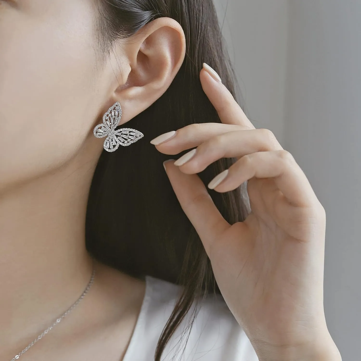 Women's Jewelry Sets Crystal Butterfly Earrings Necklaces for Women Cubic Zirconia White Gold Butterfly Necklace Ring Bangle Bracelet Birthday Anniversary Valentines Mother's Day Jewelry Gifts for Mom Bridesmaid Wife Sister Friend