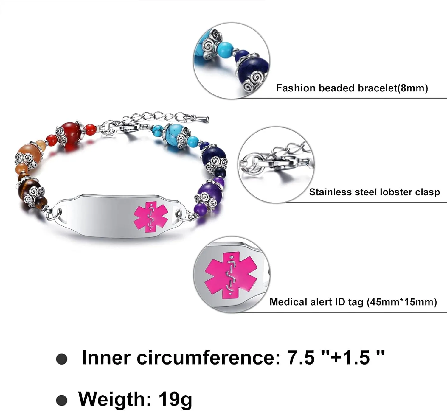 Women's Medical Alert ID Bracelets | Pre Engraved Type 1 Type 2 Diabetes Epilepsy Blood Thinner ID Bracelet | Diabetes Awareness Bracelet