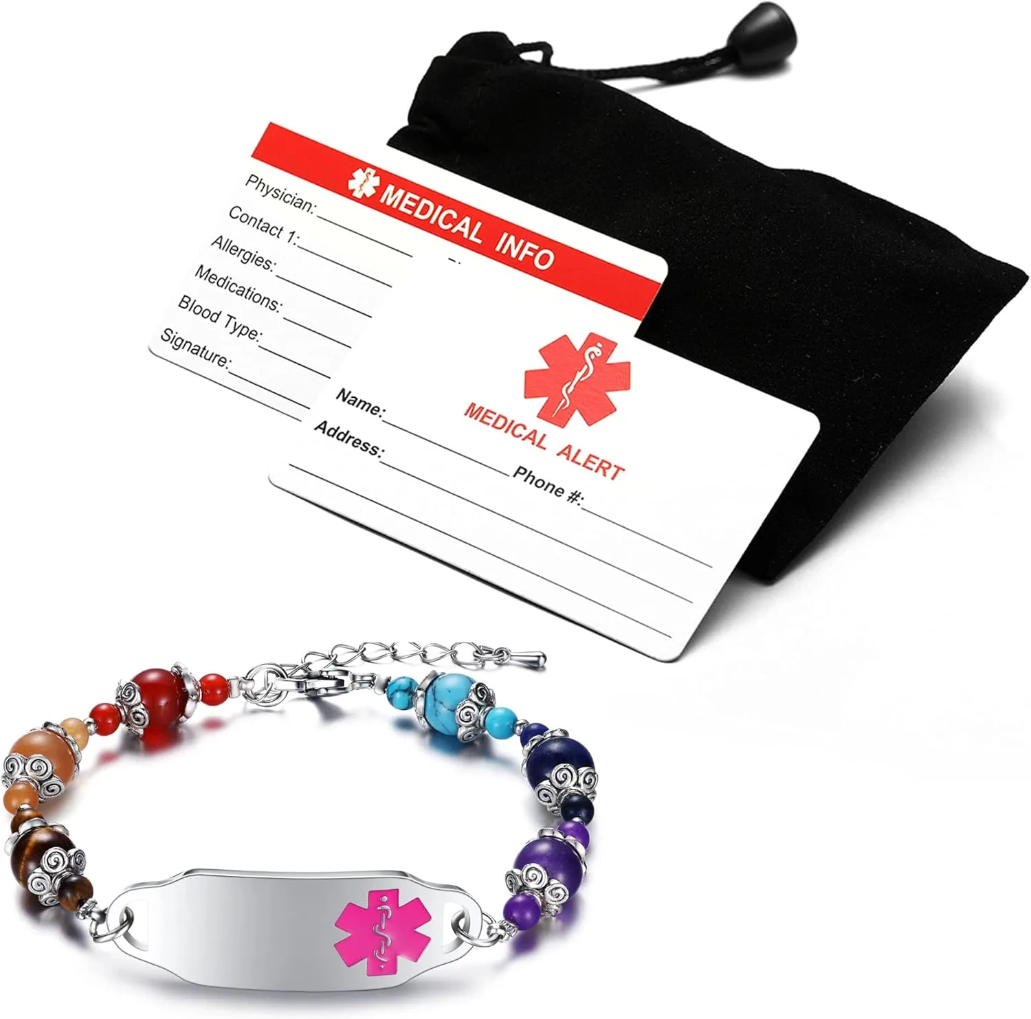 Women's Medical Alert ID Bracelets | Pre Engraved Type 1 Type 2 Diabetes Epilepsy Blood Thinner ID Bracelet | Diabetes Awareness Bracelet